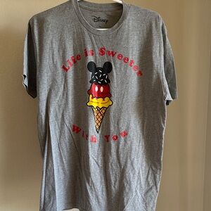 DISNEY Life Is Sweetest With You Mickey Ice Cream Cone Graphic Unisex Shirt L